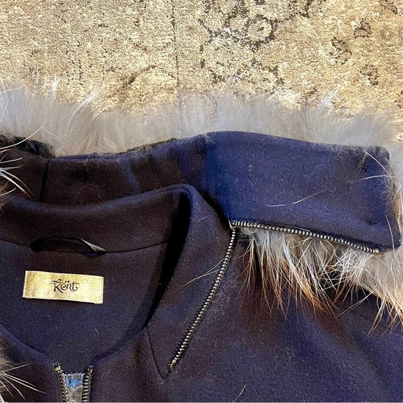 KENT COLLECTION Navy Cashmere & Wool Coat With Removable Fur Pockets/Collar Sz S - Picture 7 of 8